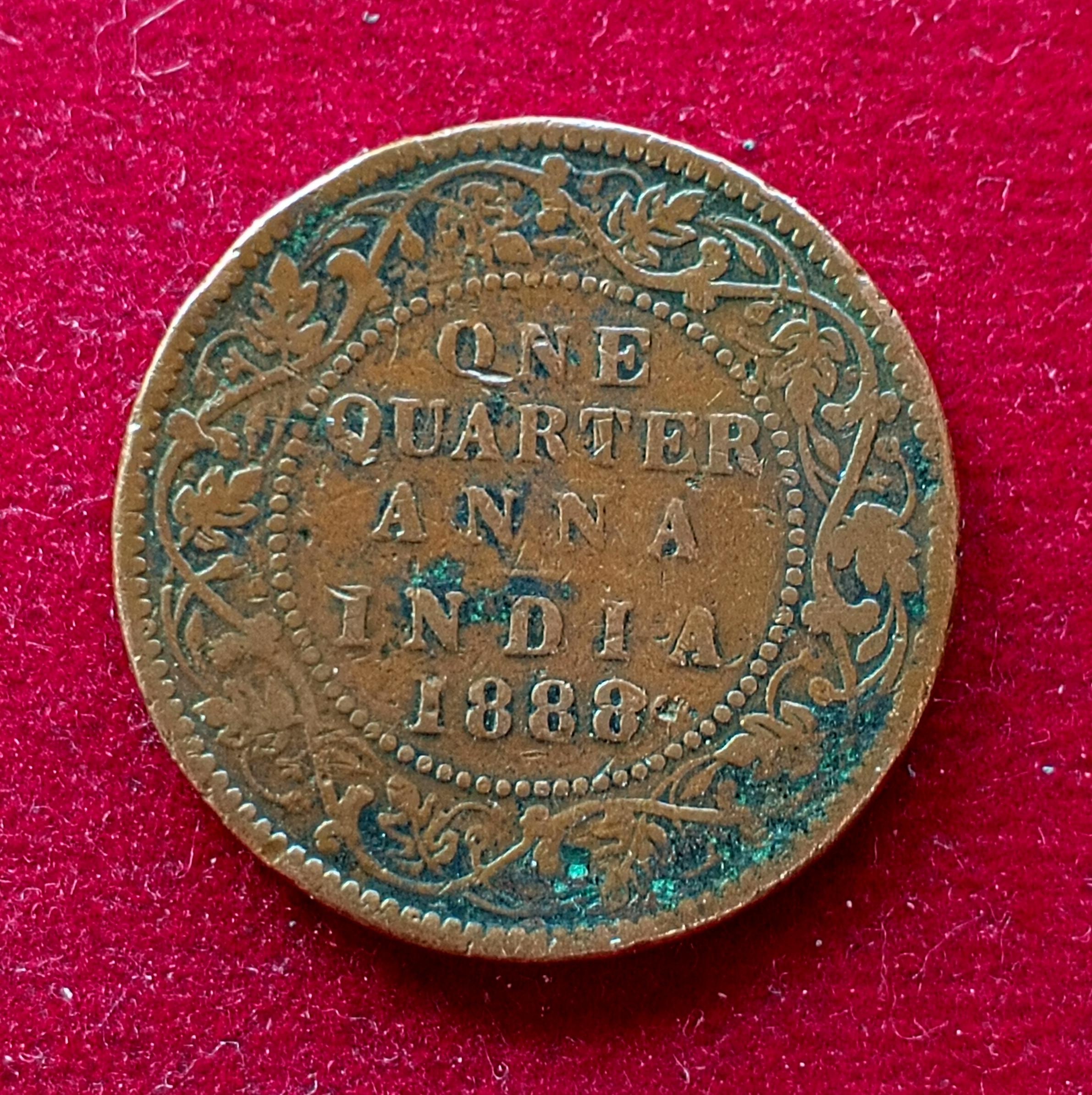 British India 1/4 Anna - Victoria "VICTORIA EMPRESS" 1888 Coin