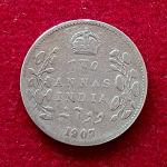 British India 2 Annas Edward VII 1907 Silver Coin