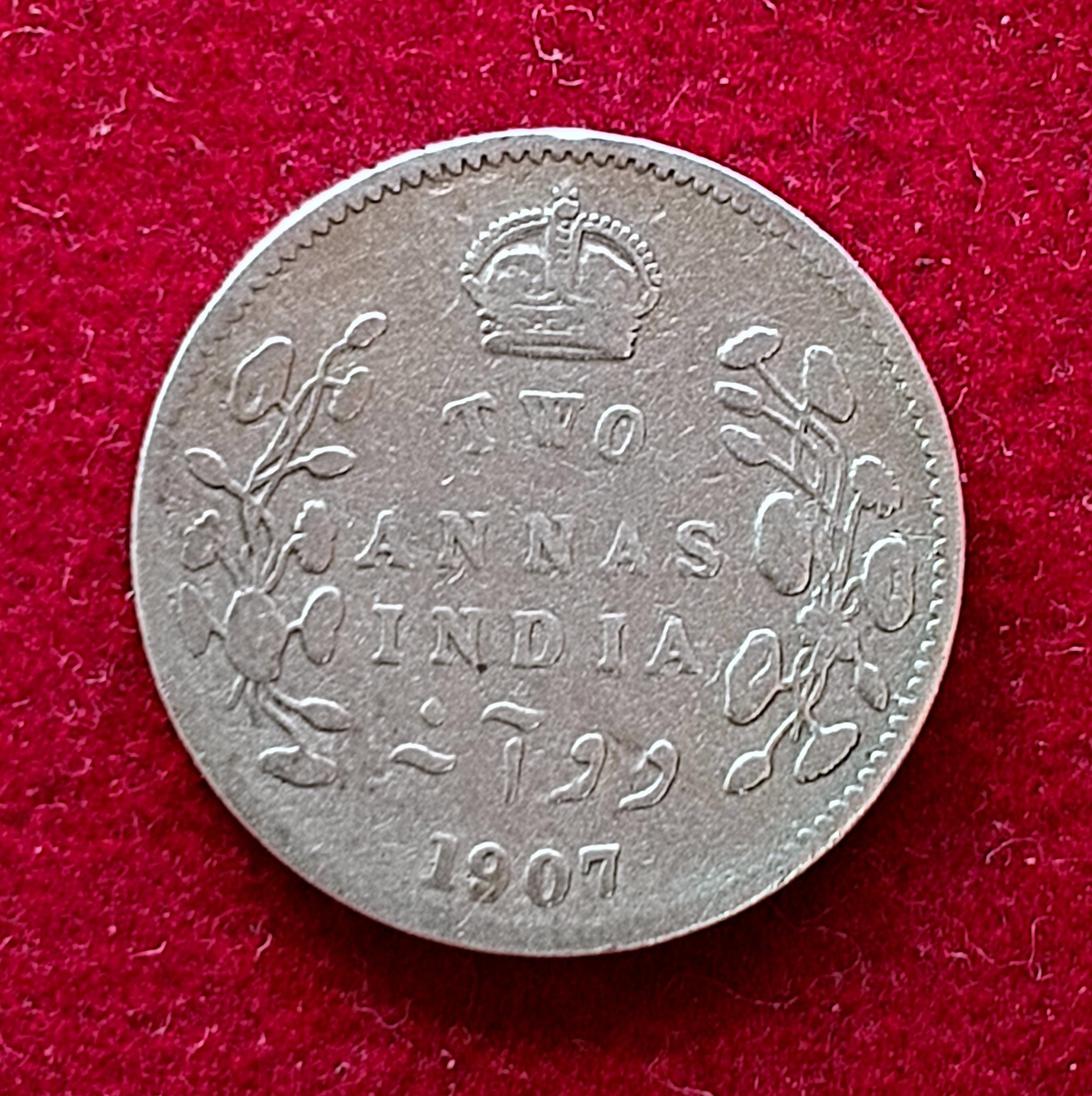 British India 2 Annas Edward VII 1907 Silver Coin