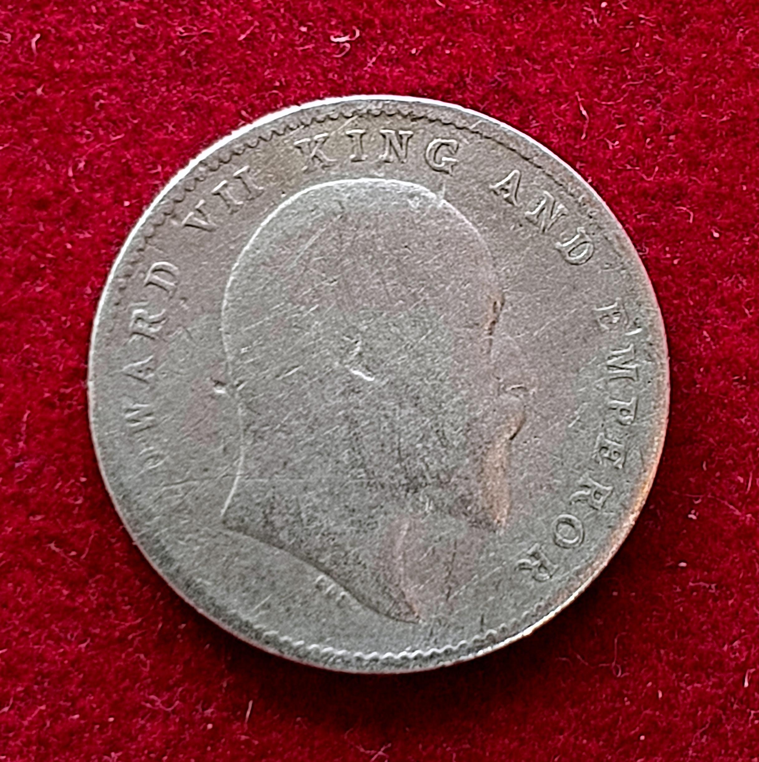British India 2 Annas Edward VII 1907 Silver Coin