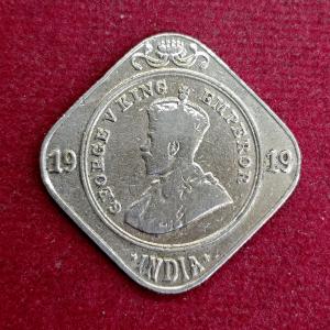 British India 2 Annas George V 1919 Coin
