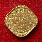 British India 2 Annas George VI 1940 Coin