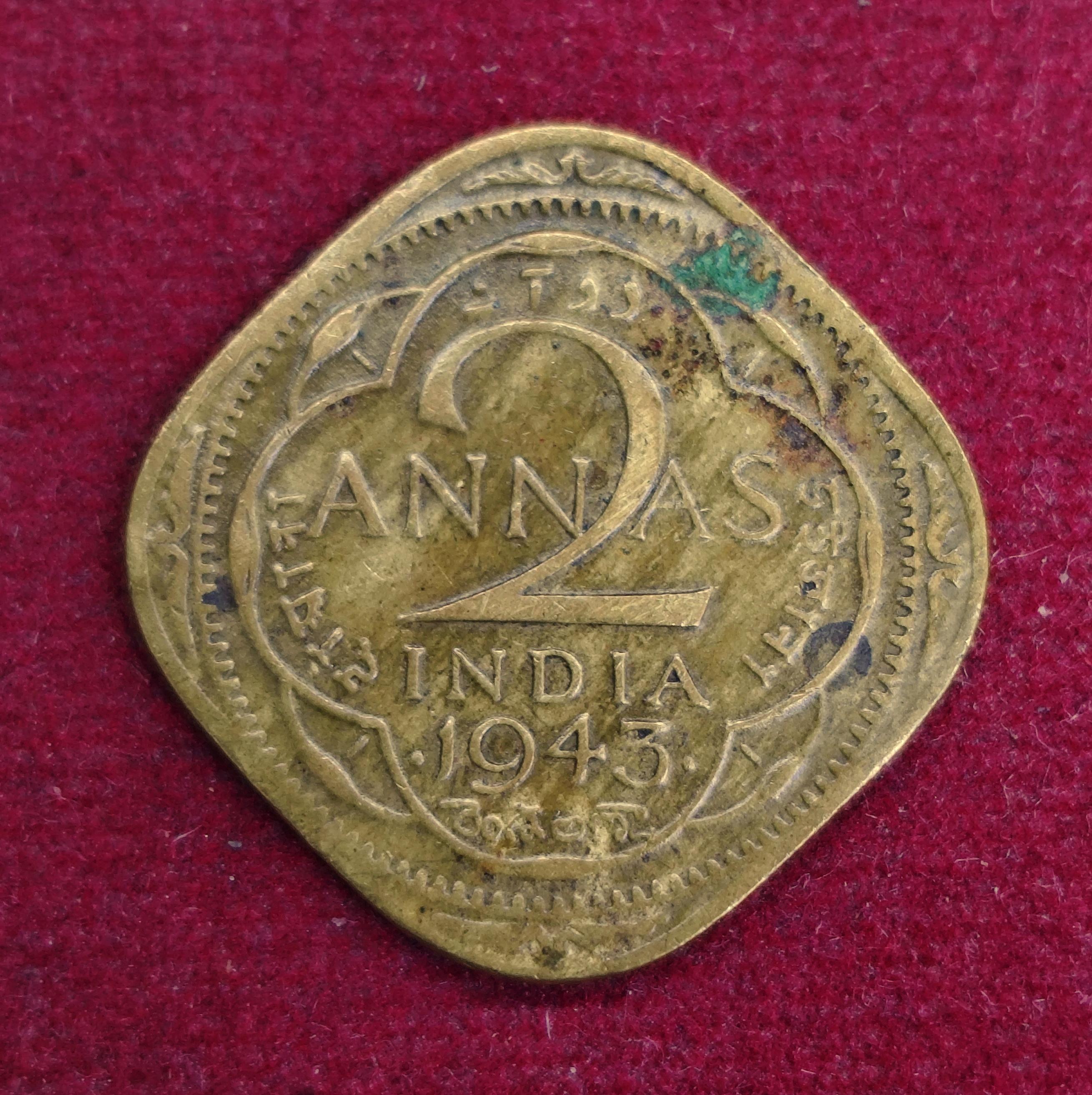 British India 2 Annas - George VI 1943 Coin