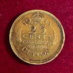 Ceylon 25 Cents - George VI 1943 Coin