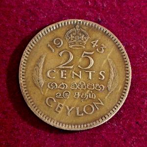 Ceylon 25 Cents - George VI 1943 Coin