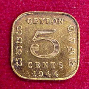 Ceylon 5 Cents – George VI 1944 Coin