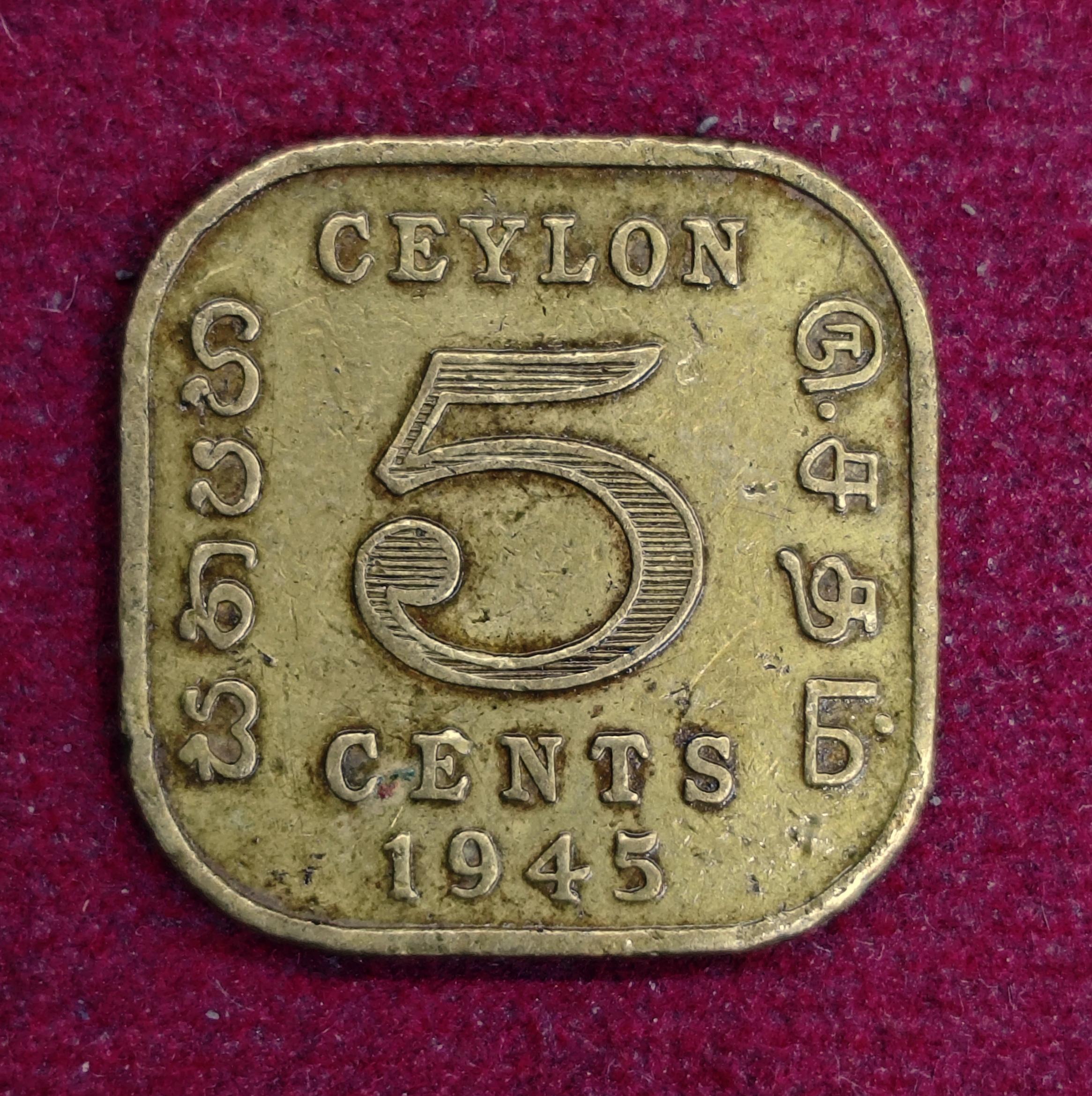 Ceylon 5 Cents – George VI 1945 Coin