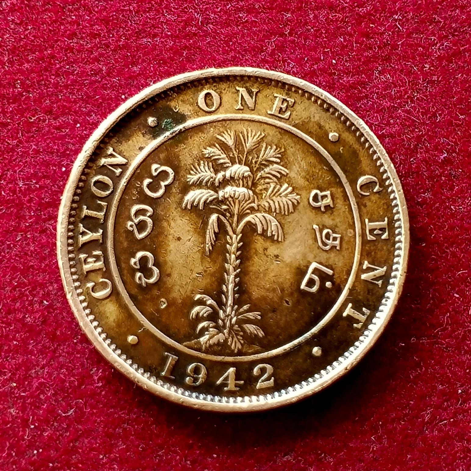 Ceylon (Sri Lanka) 1 Cent George VI 1942 Coin