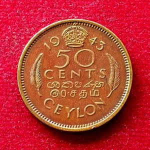 Ceylon (Sri Lanka) 50 Cents - George VI 1943 Coin