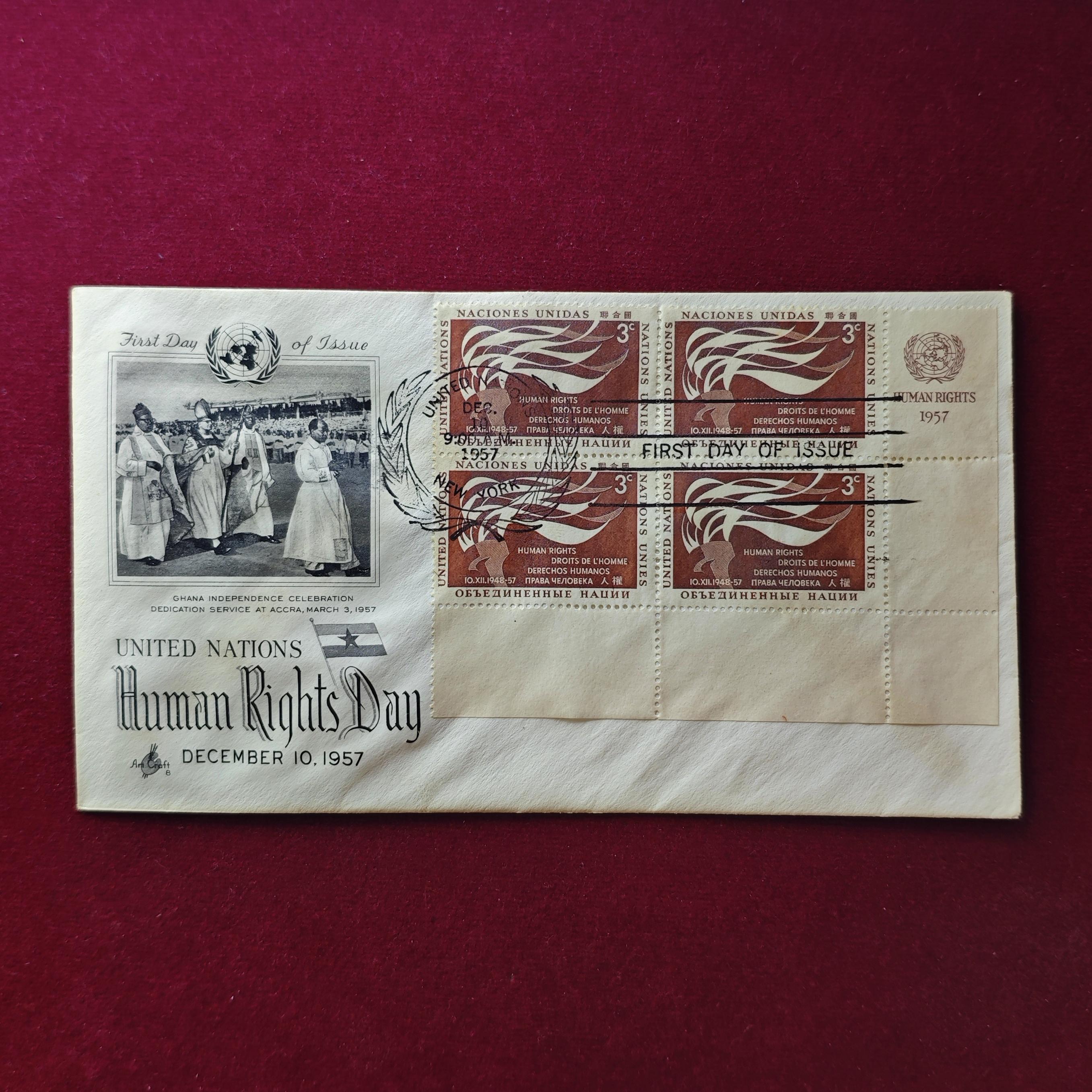 FDC :-1957 United Nations commemorating Human Rights Day - New York (4 Stamps - 3 Cents)