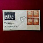 FDC : 1957 United Nations Security Council Commemorative FDC – Block of Four 3¢ Orange Stamps with Security Council Chamber Mural Cachet