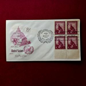 FDC :- 1958 United Nations 6V Stamps of the commemorating the Central Hall in London, England (4 Stamps - 8 Cents)