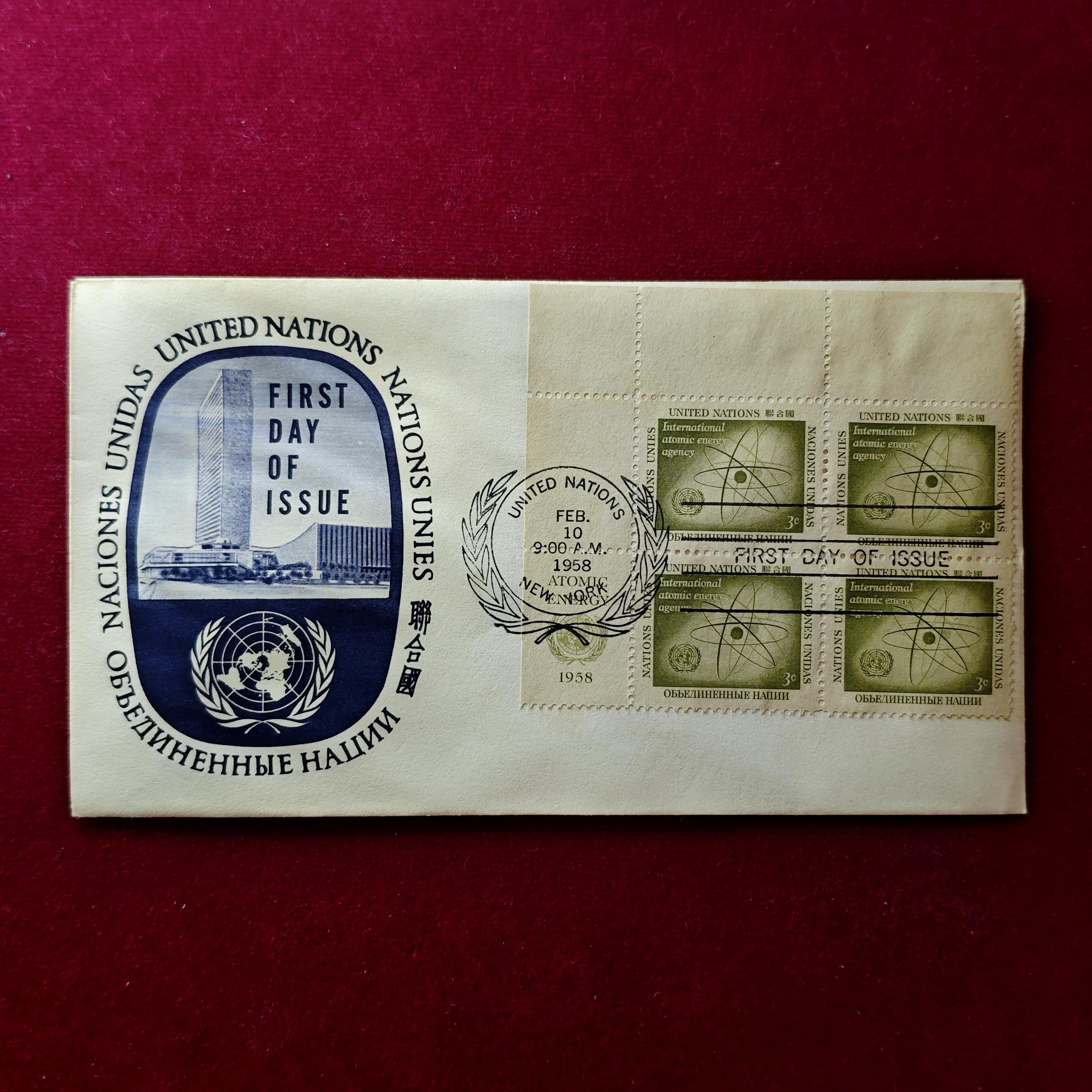 FDC :-1958 United Nations With 4V Stamp Of International Atomic Energy Agency (3 Cents)