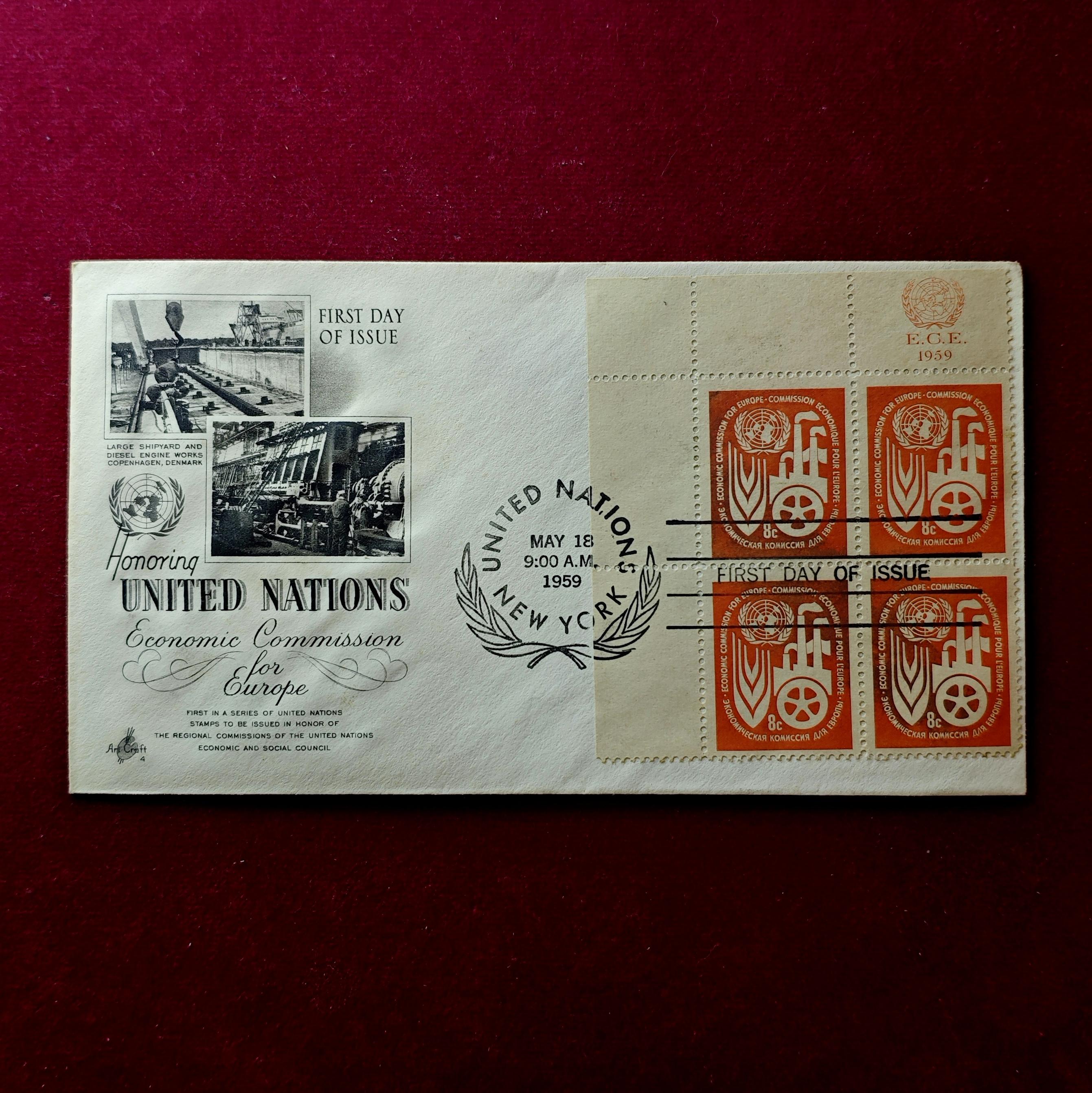 FDC :- 1959 United Nations First Day Cover commemorating the Economic Commission for Europe  (Rare) 4V Stamps