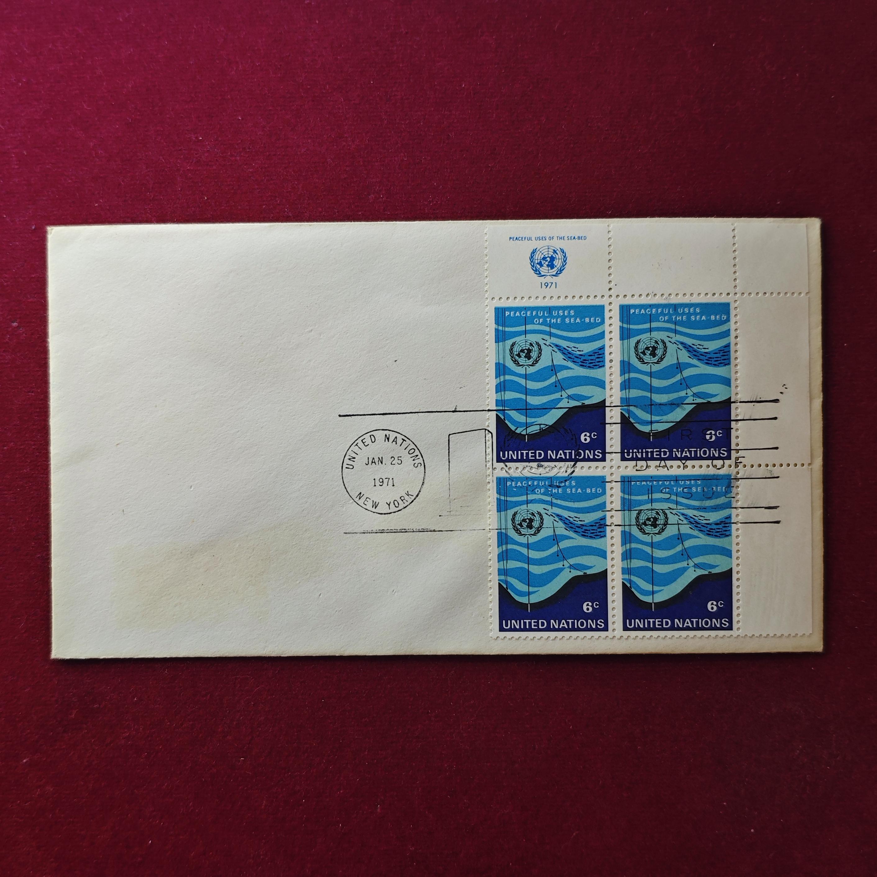 FDC :-1971 United Nations 4v Stamps commemorating the Peaceful Uses of the Sea-Bed 6 Cents (New York)