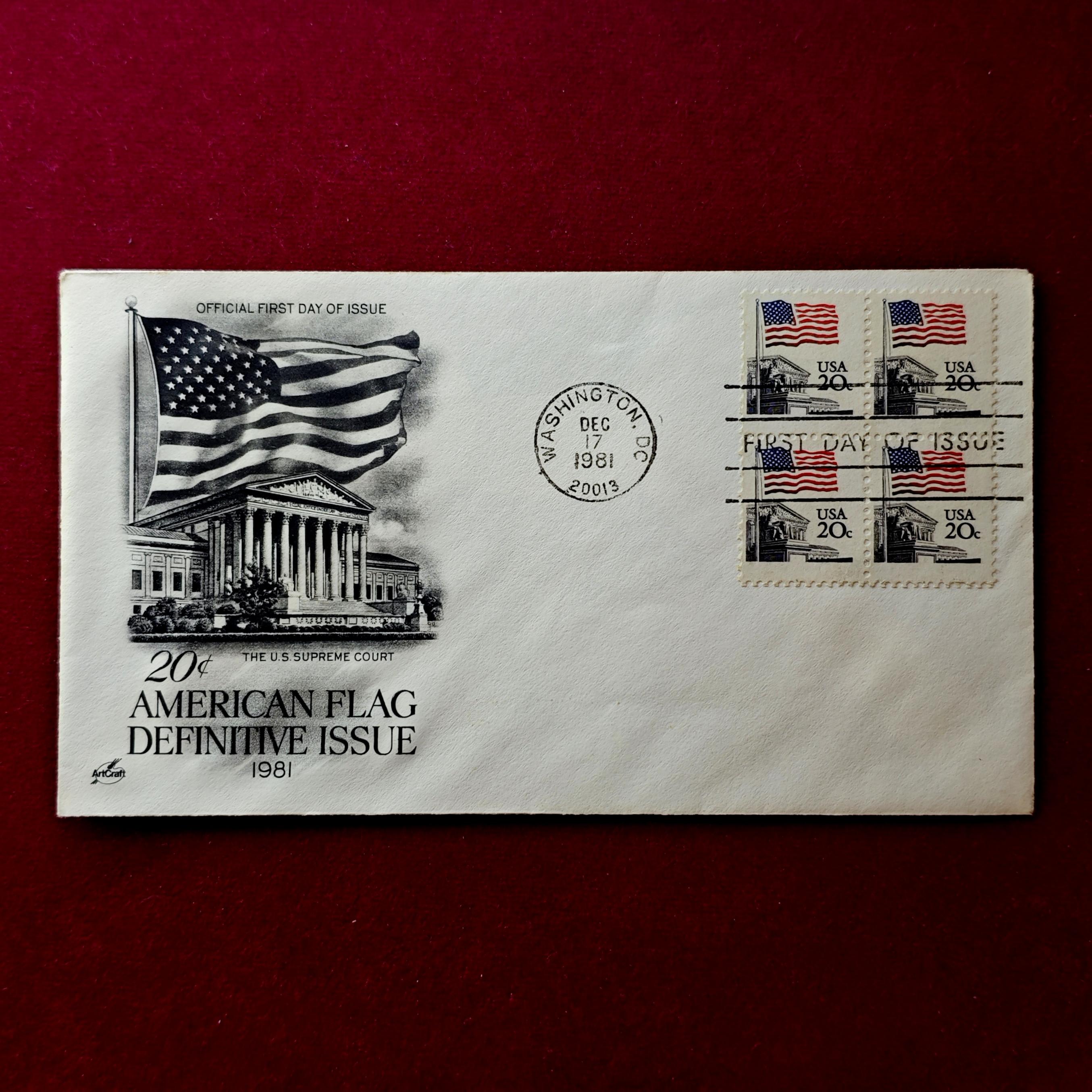 FDC :-1981 American Flag Definitive Issue 20c 4v Stamps