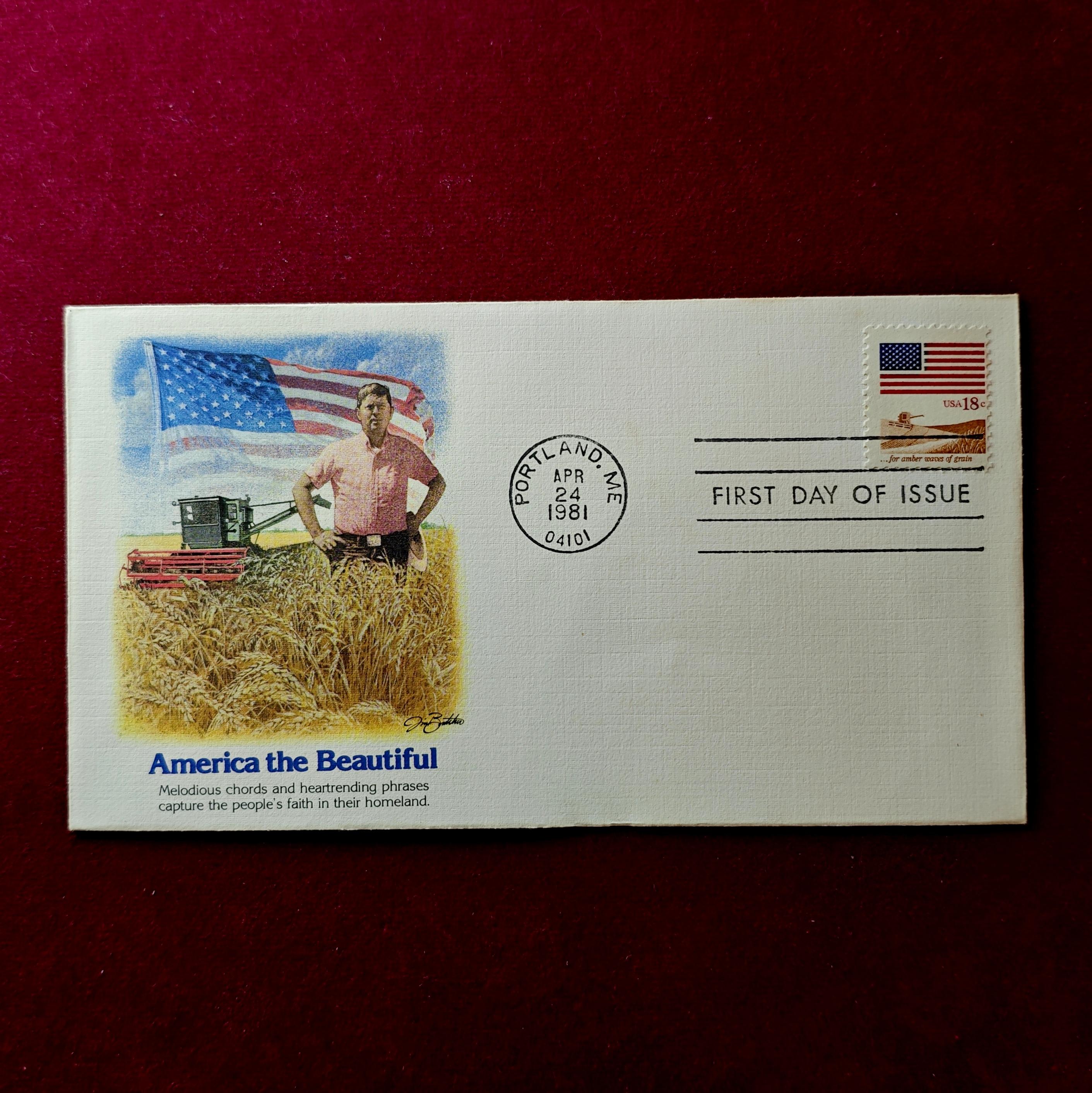 FDC :-1981 United States postage stamp, specifically from the "America the Beautiful" series (18 cent U.S. flag stamp)