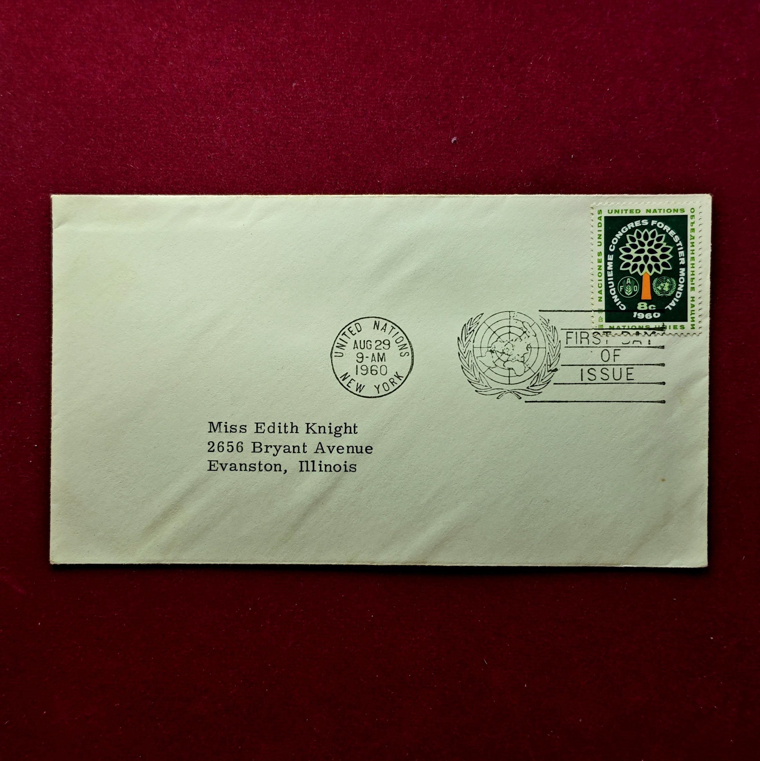 FDC:- United Nations 1960 “7th World Forestry Congress” 8¢ - New York, August 29, 1960