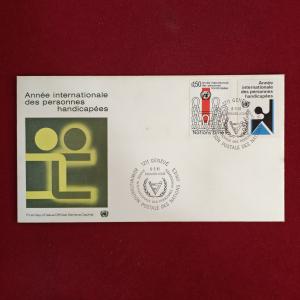 FDC :- United Nations 1981 “International Year of Disabled Persons” First Day Cover – Geneva Issue – Featuring 1.50 Fr and 0.40 Fr Stamps