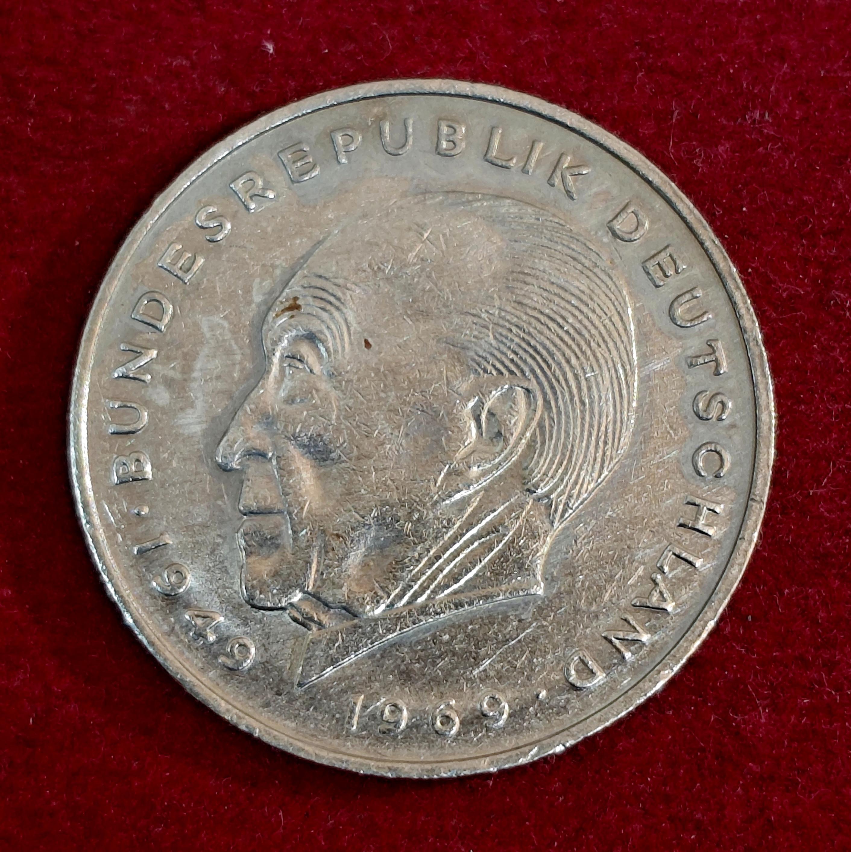 Federal Republic of Germany 2 Deutsche Mark Konrad Adenauer 1969 Commemorative Coin