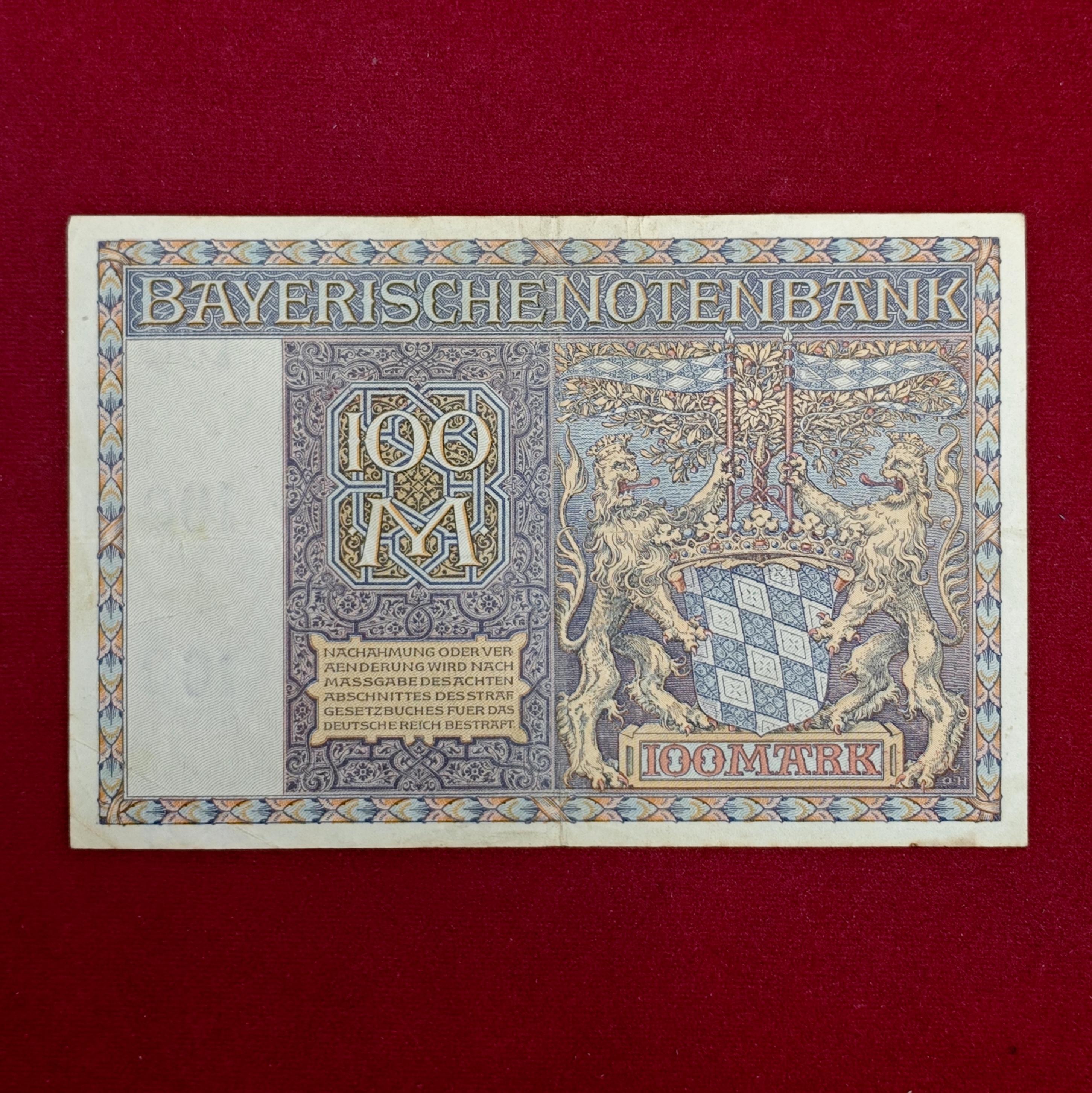 Federal state of Bavaria (Germany) 100 Mark 1922 Banknote