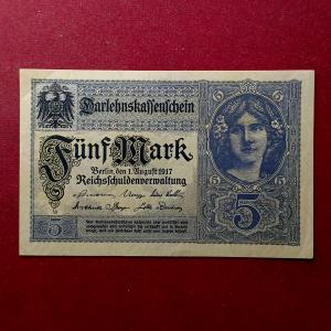 Germany 5 Mark Darlehnskassenschein 1917 Banknote