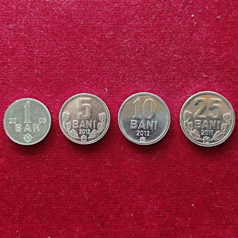 Moldova 4 Coins Set (1 Ban, 2, 5, 10, 25 Bani)