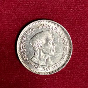 India 1 Rupees Jawaharlal Nehru 1989 Commemorative Coin (Mumbai Mint)