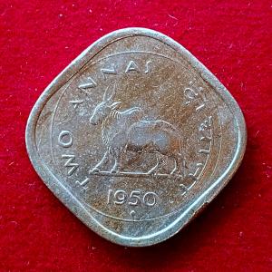 India 2 Annas 1950 Coin (Mumbai Mint)