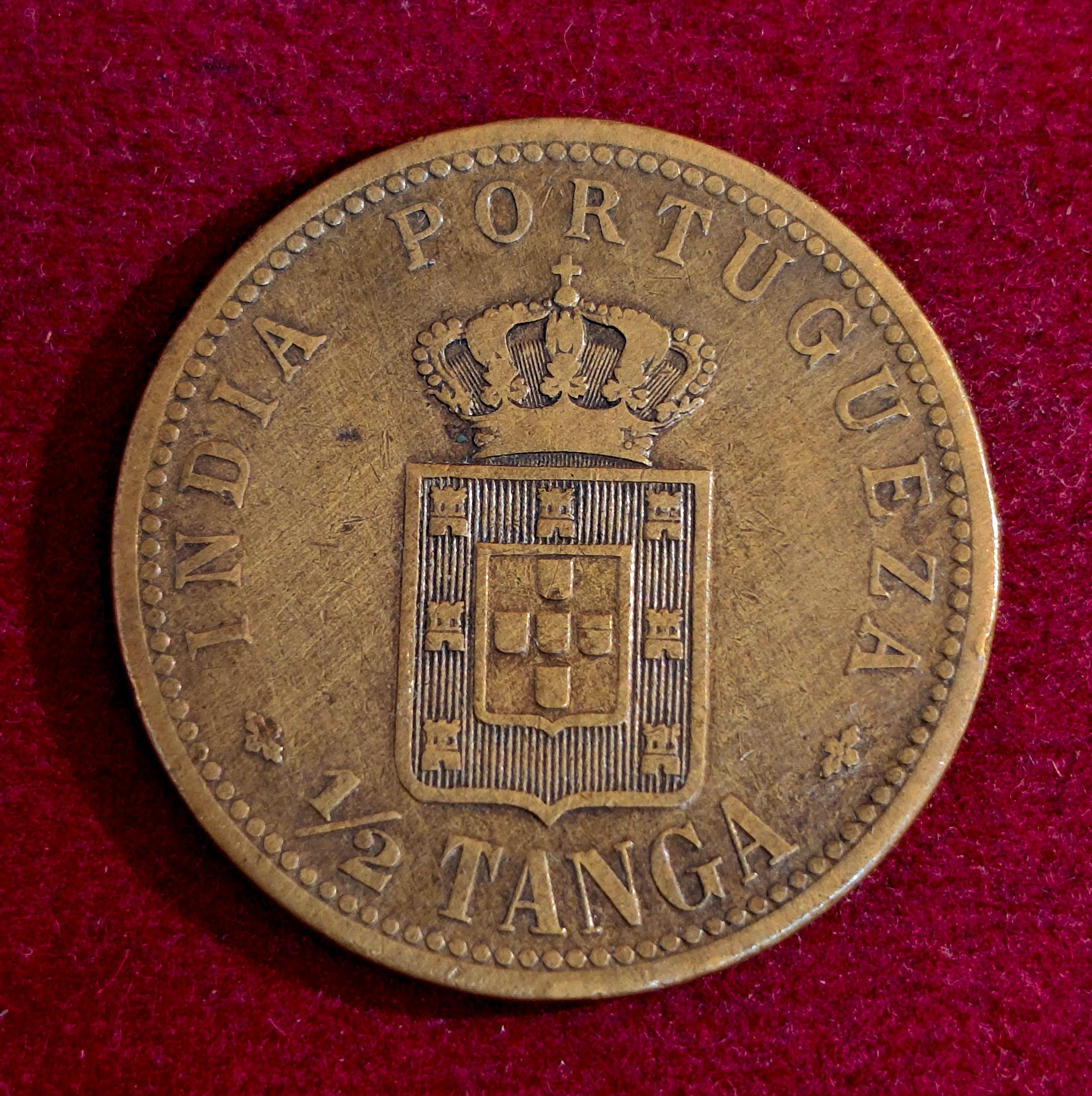 India Portuguese 1/2 Tanga Carlos I Lisboa mint  Coin