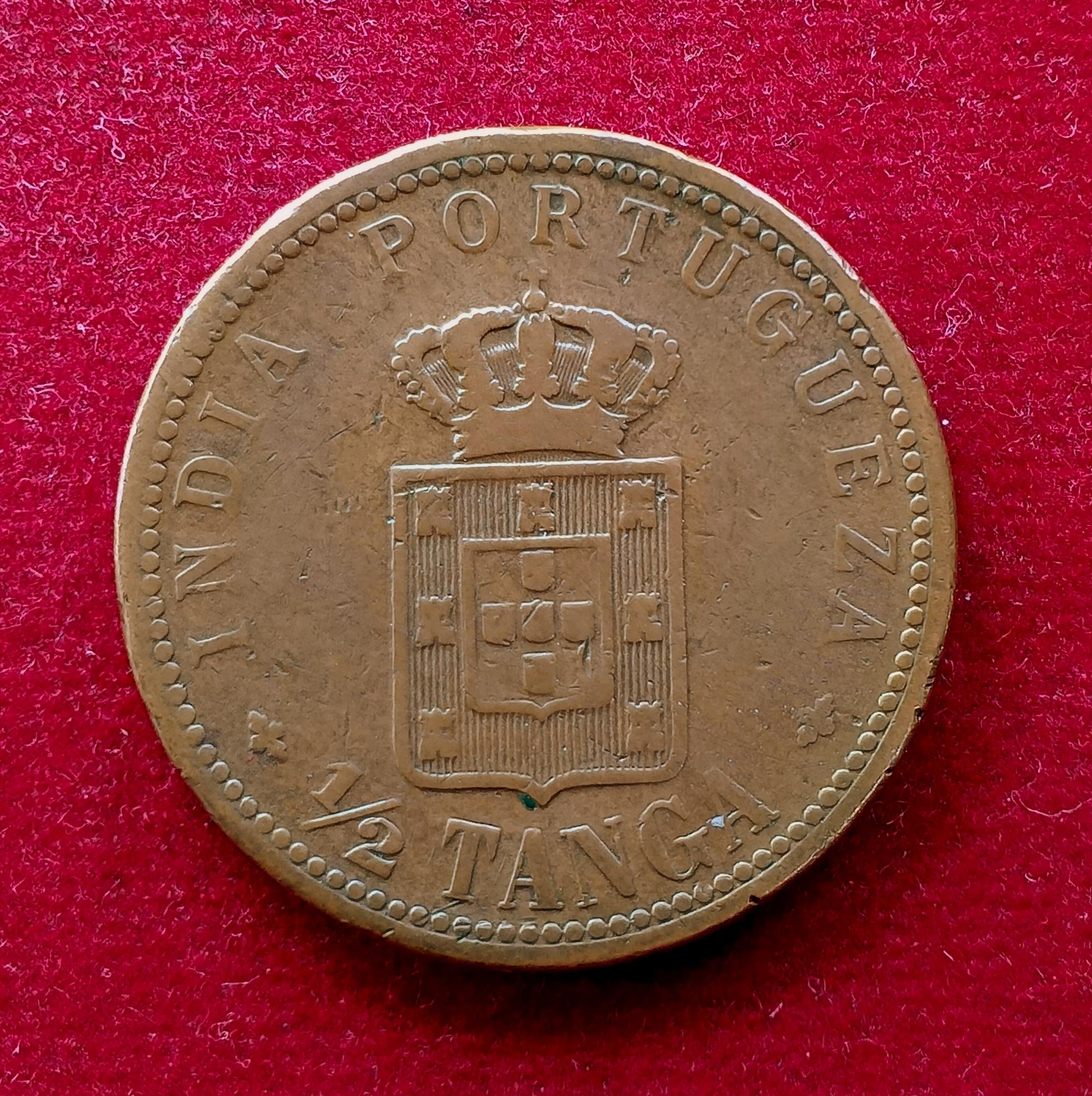 India Portuguese 1/2 Tanga Carlos I Lisboa mint  Coin