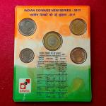 Indian Coinage New Series 2011 Small Pack of 5 Coins Set (Rs.10, Rs.5, Rs.2, Re.1, Paise 50)