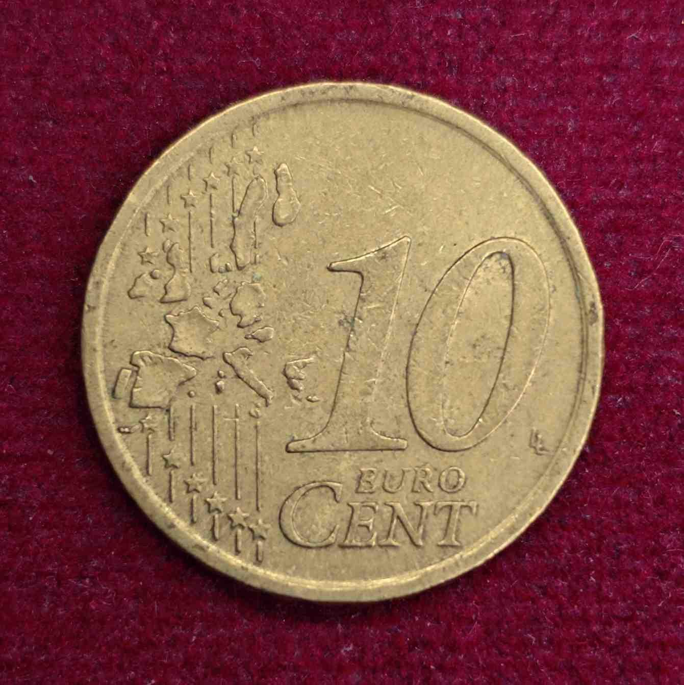 Italy 10 Euro Cent 2nd map 2005 Coin