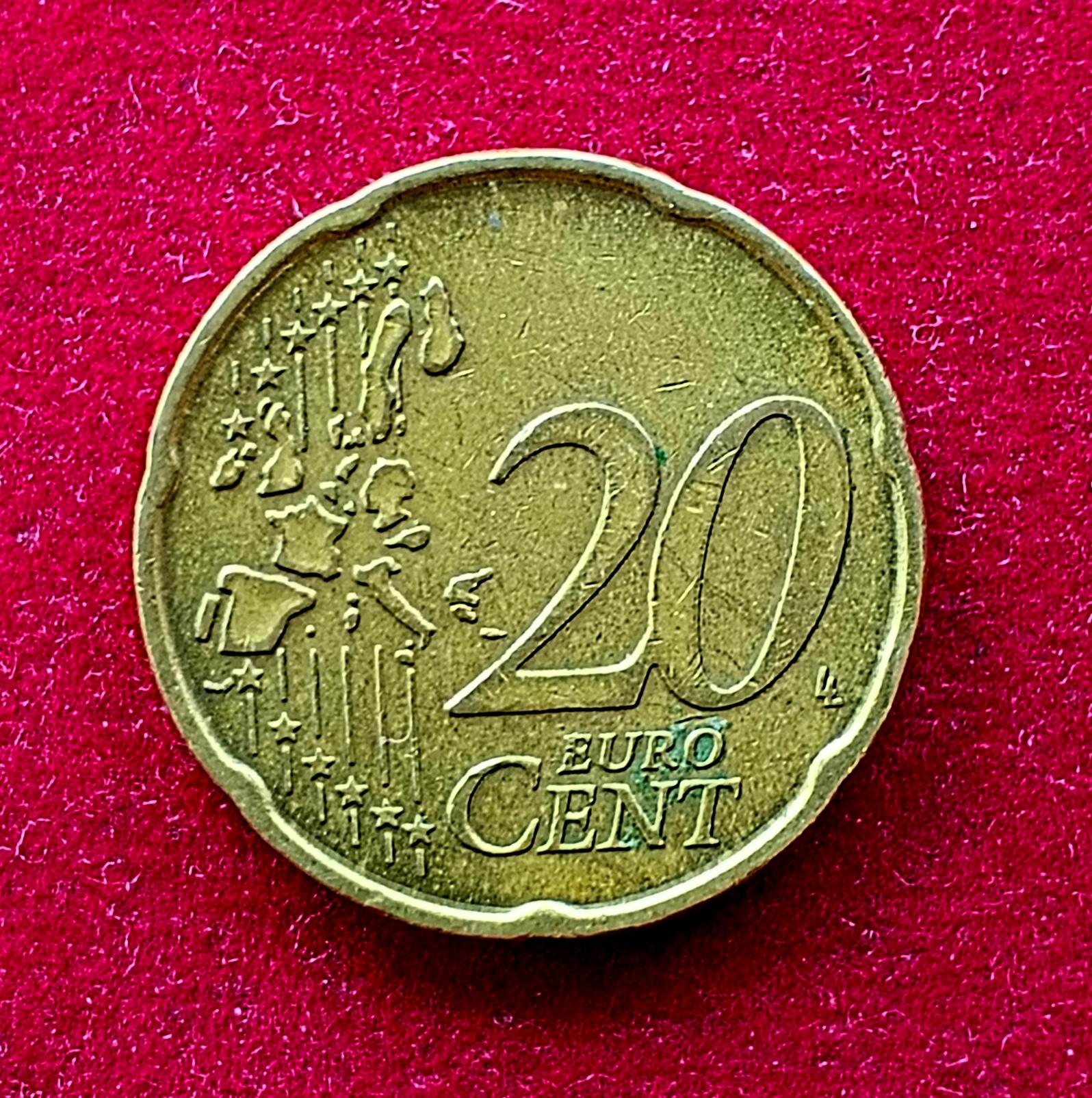 Italy 20 Euro Cent Boccionis sculpture Unique Forms in the Continuity of Space 2002 Coin