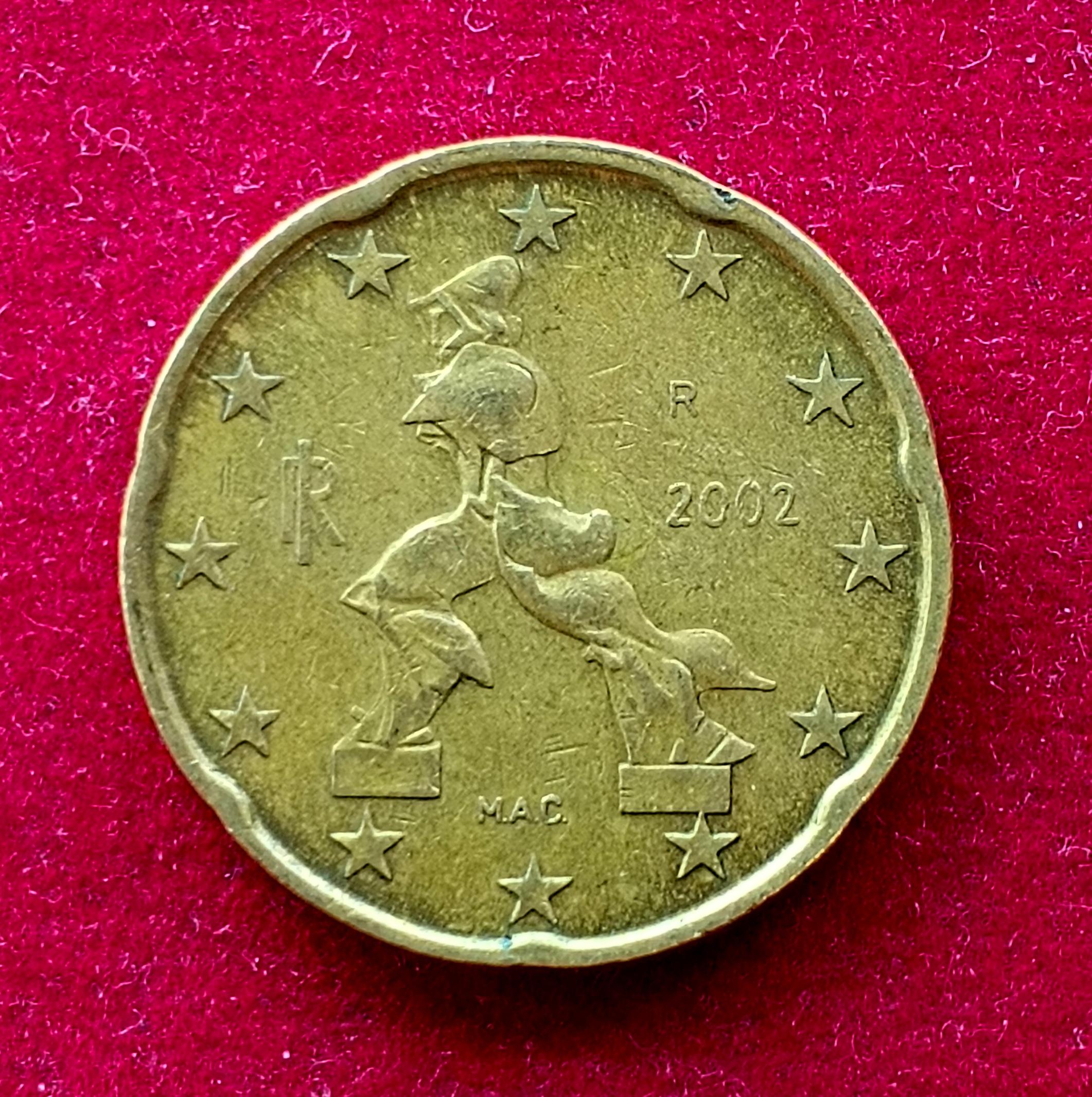 Italy 20 Euro Cent Boccionis sculpture Unique Forms in the Continuity of Space 2002 Coin