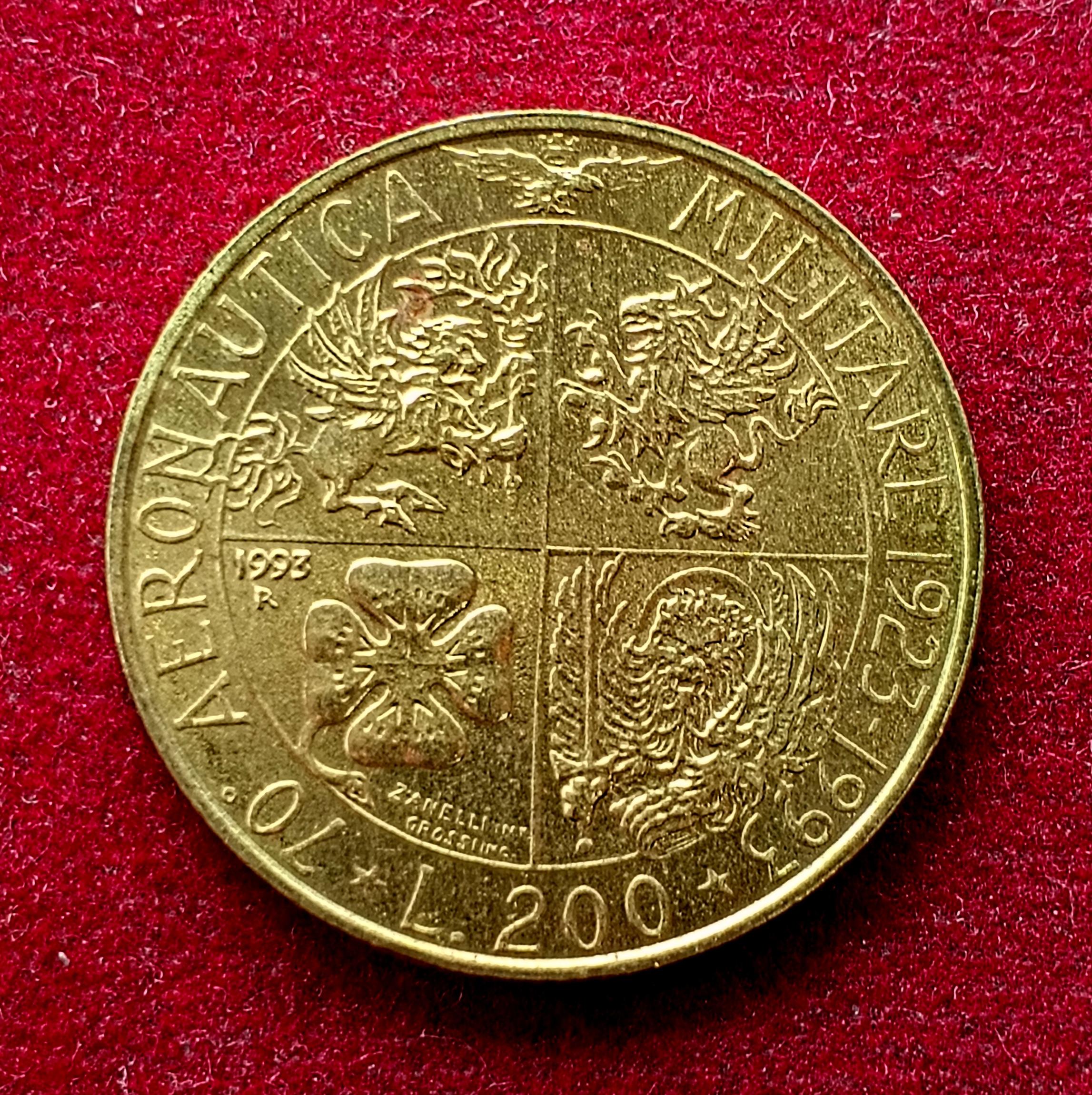 Italy 200 Lire Military Aviation Commemorative 1993 Coin