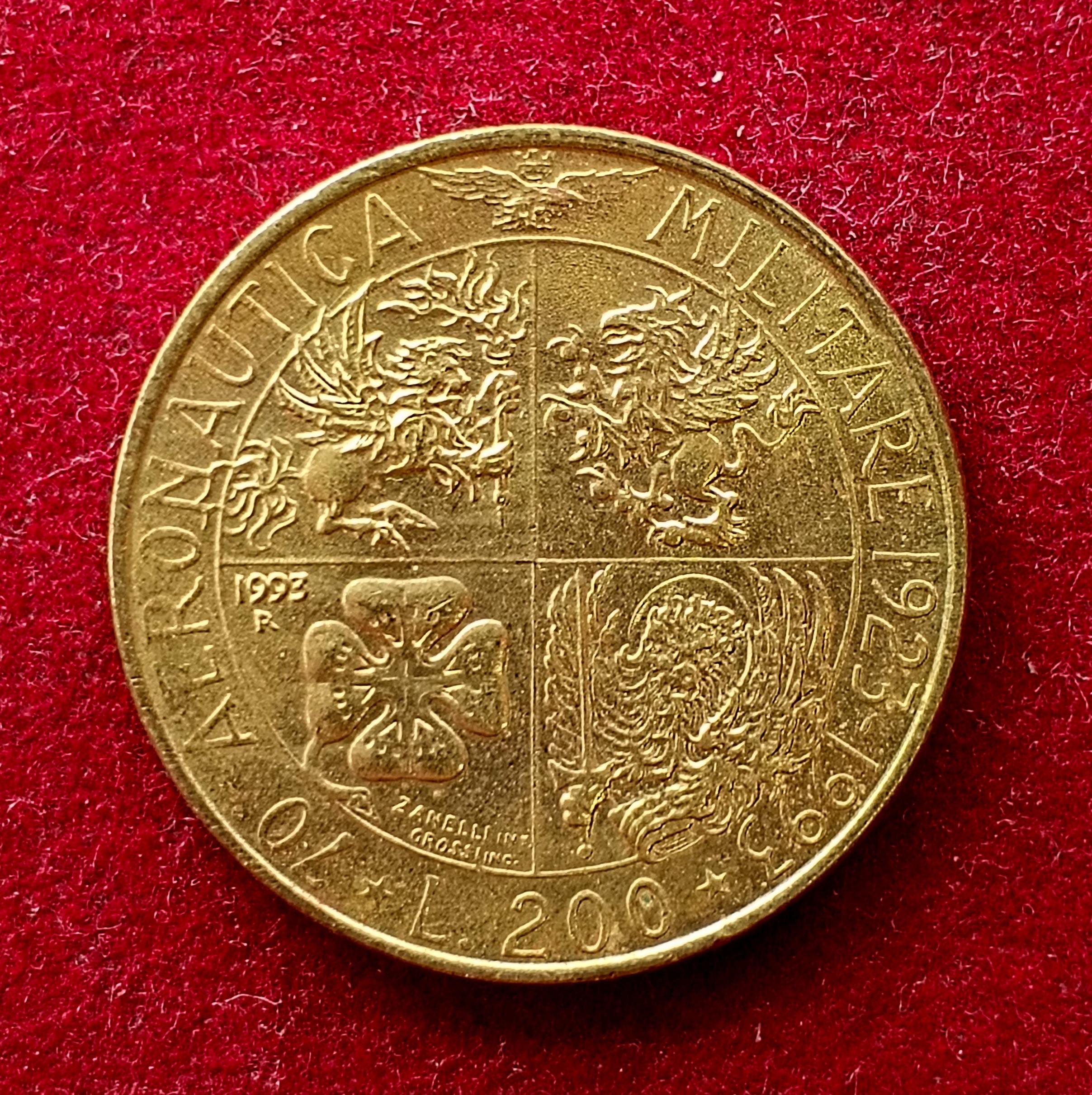 Italy 200 Lire Military Aviation Commemorative 1993 Coin