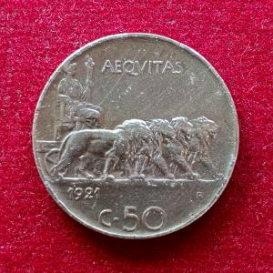 Italy 50 Centesimi Vittorio Emanuele III 1921 Coin