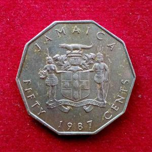 Jamaica 50 Cents Wide Legend 1987 Coin