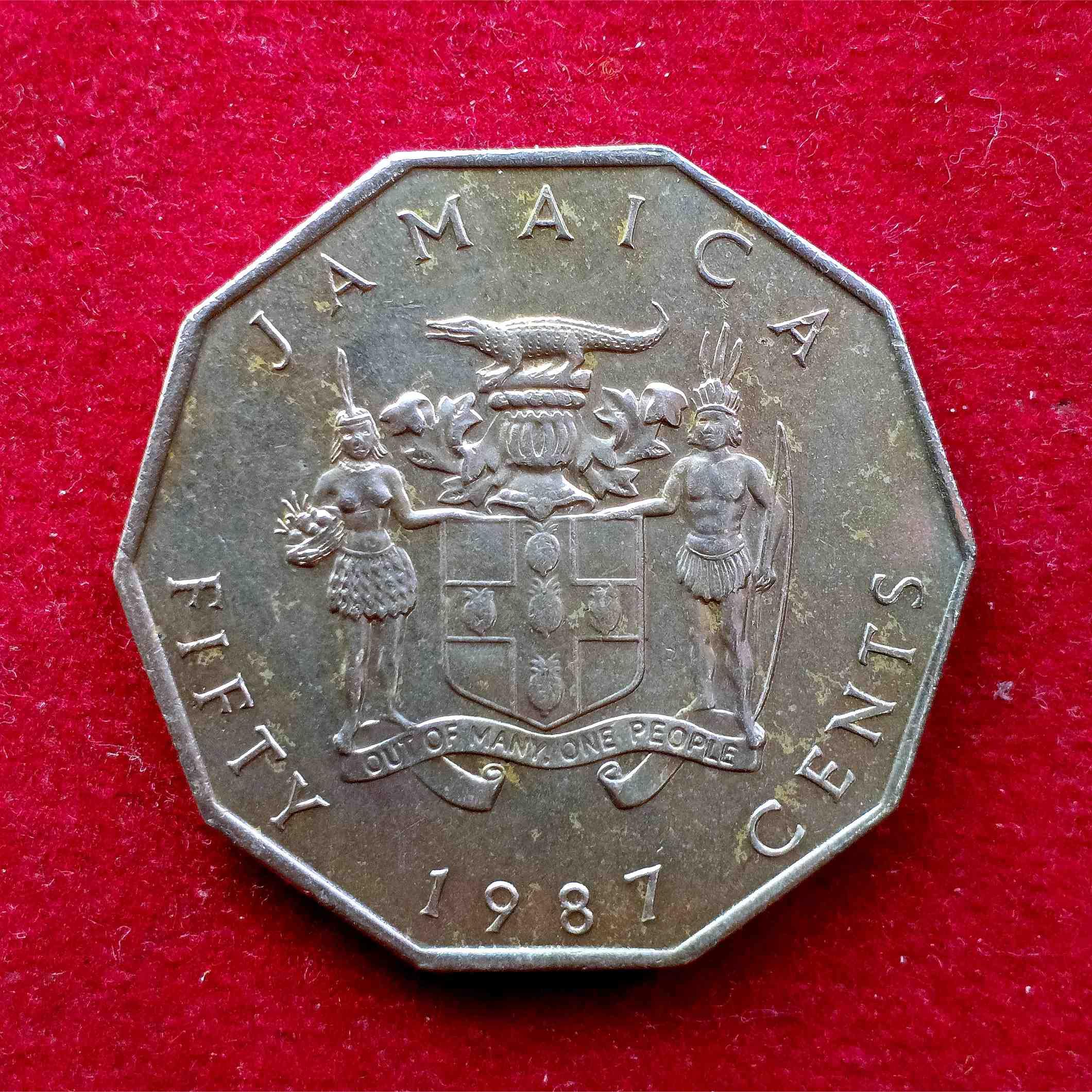 Jamaica 50 Cents Wide Legend 1987 Coin