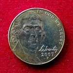 United States (USA) 5 Cents "Jefferson Nickel"  Return to Monticello 2007 Coin  P (Mint of Philadelphia)