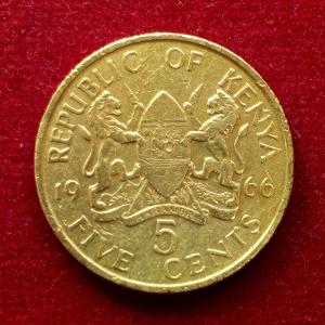 Kenya 5 Cents with legend 1966 Coin