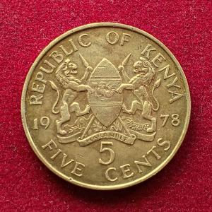 Kenya 5 Cents with legend 1978 Coin
