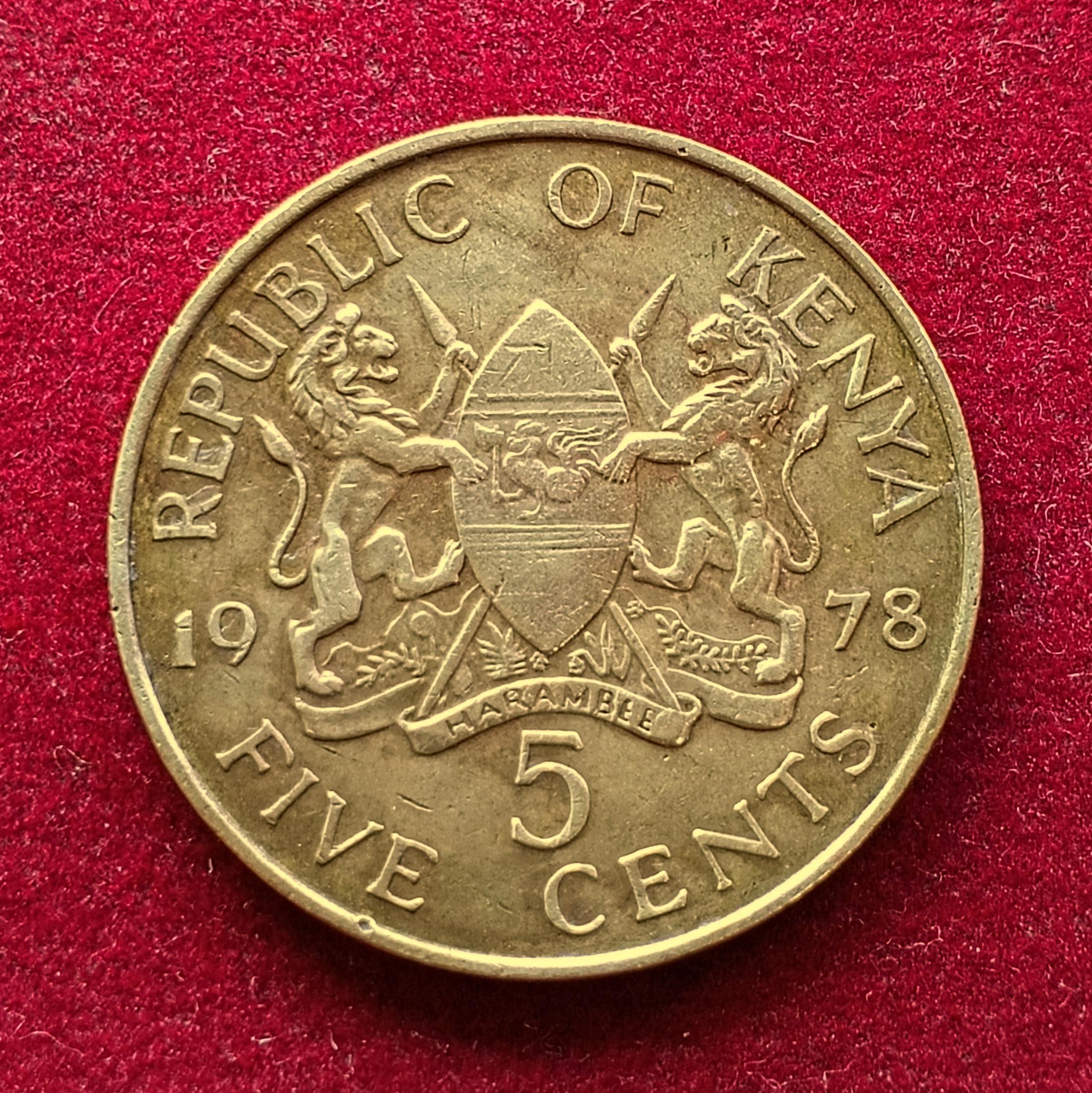 Kenya 5 Cents with legend 1978 Coin