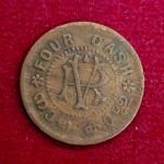 Kingdom of Travancore 4 Cash Chithira Thirunal Bala Rama Varma II Coin