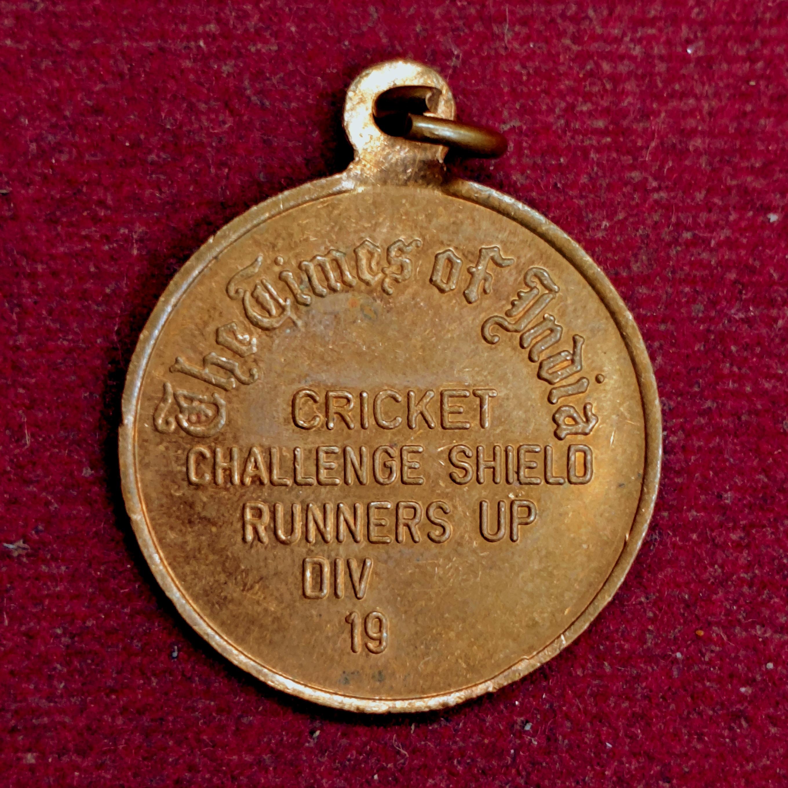 Medal : The Times of India - Cricket Challenge Shield Runners UP