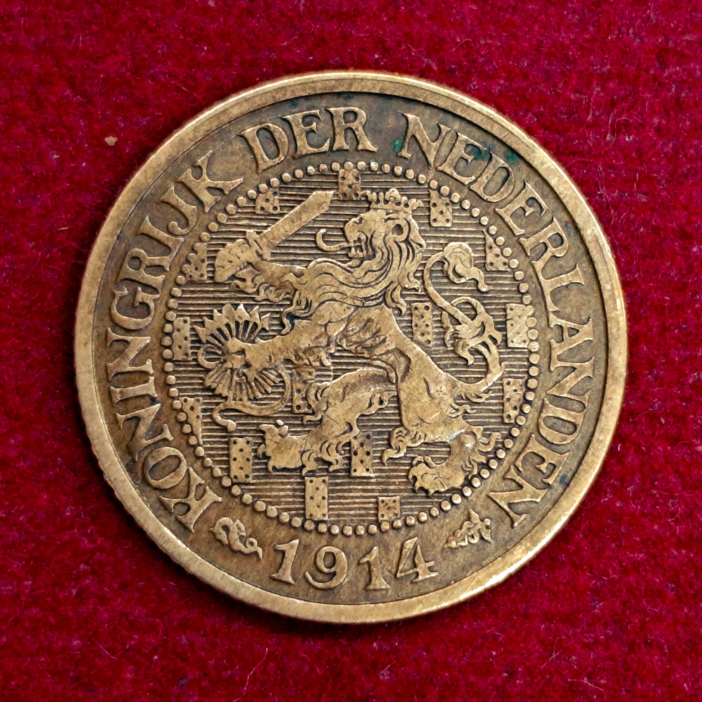 Netherlands 1 Cent Wilhelmina 1914 Coin