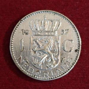 Netherlands 1 Gulden - Juliana 1957 Silver Coin