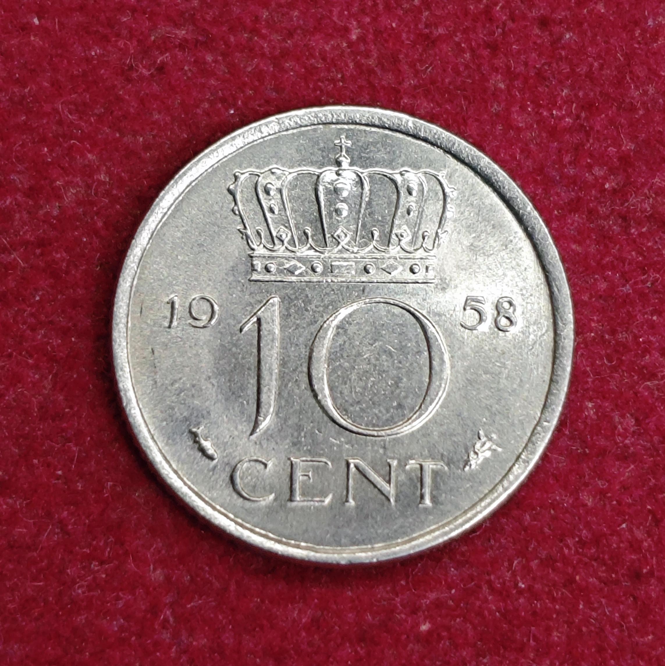 Netherlands 10 Cents - Juliana 1958 Coin