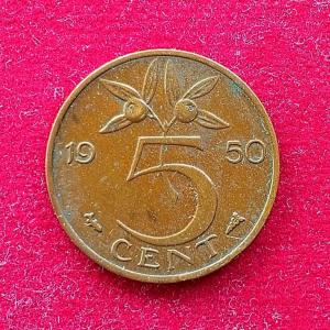 Netherlands 5 Cent Juliana 1950 Coin